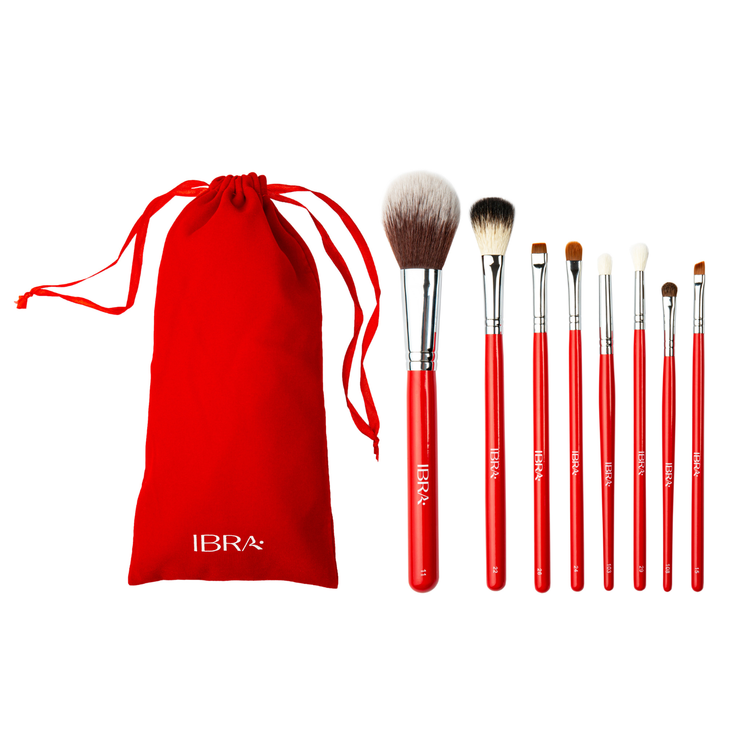 Set of 8 makeup brushes with a red case Ibra Makeup
