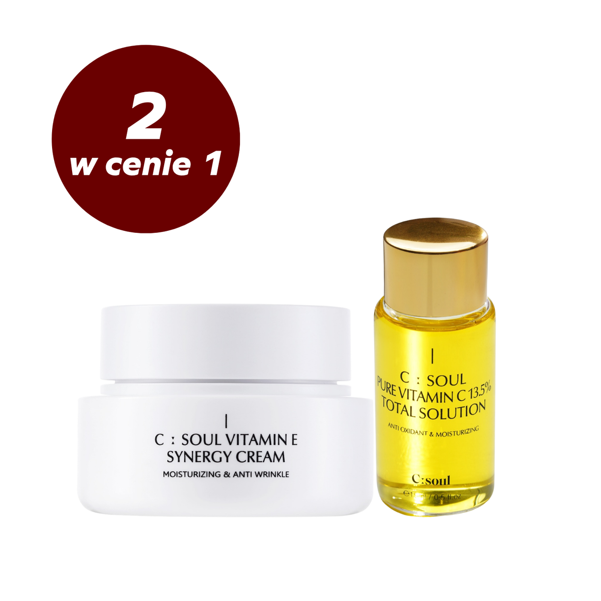 Zestaw do pielęgnacji twarzy Odżywczy Krem Synergy Cream + Antyoksydacyjne Serum z 13,5% witaminą C C:Soul