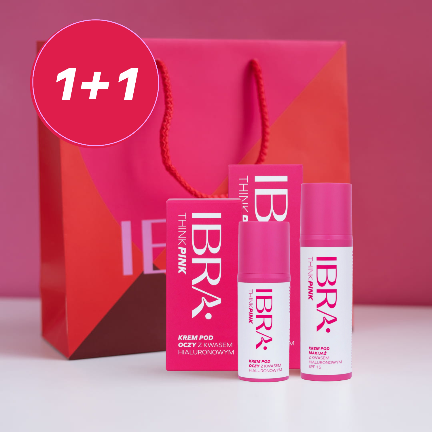 Makeup-Set Gesichtscreme + Augencreme mit Hyaluronsäure Think Pink IBRA Makeup